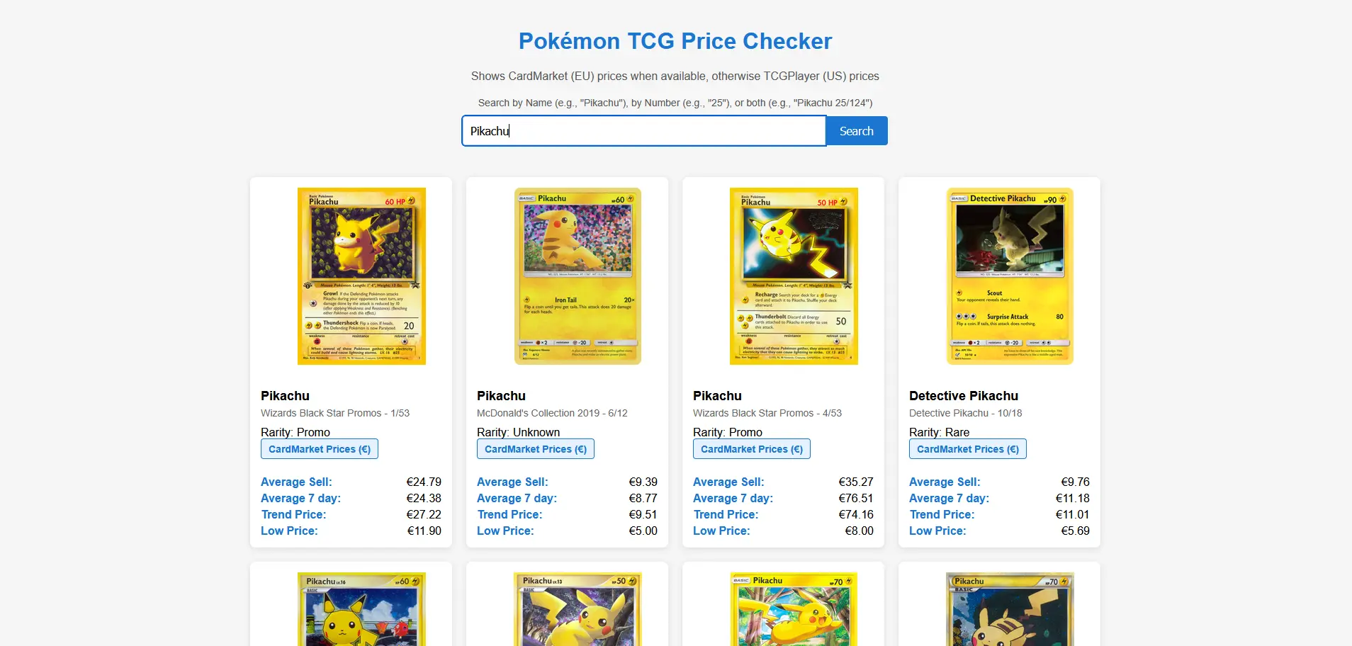 Pokémon TCG Price Checker web app