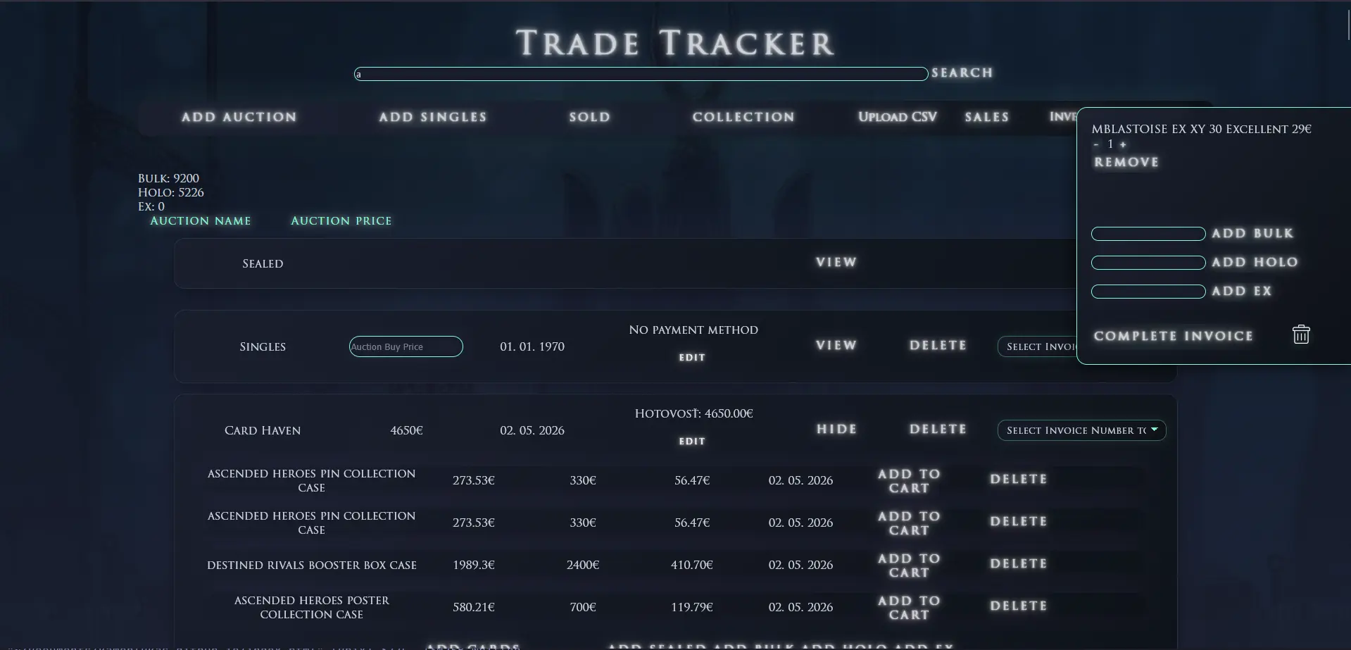 TradeTracker web app dashboard